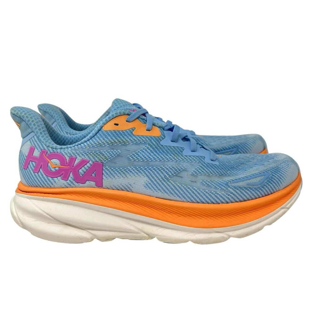 HOKA Sporty Sneakers Womens 12B Blue Orange Clifton 9 Running Shoes Athletic